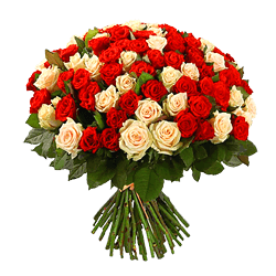 Bouquet de roses crème et rouges
