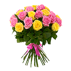 Bouquet de roses jaunes et roses