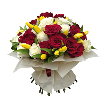 Bouquet de roses et de tulipes