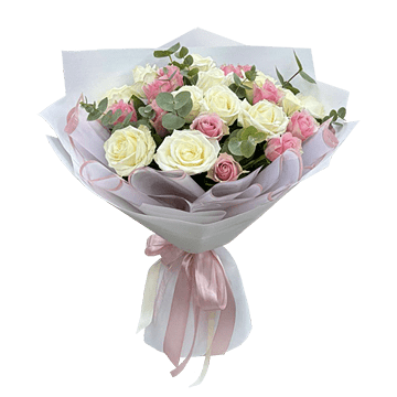 Bouquet de roses blanches et roses