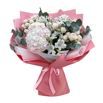 Bouquet de roses et dhortensias
