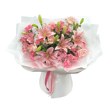 Bouquet de lys, roses et alstroemeria