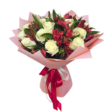 Bouquet de roses et alstroemeria