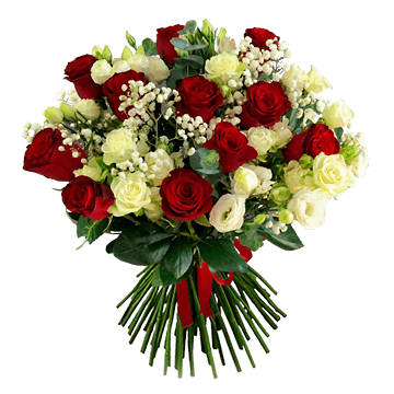 Bouquet de roses et lisianthus