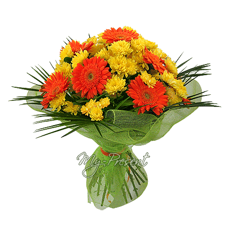 Bouquet de gerberas et de chrysanthèmes