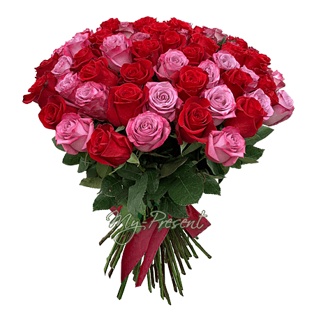 Bouquet de roses rouges et roses (60 cm.)