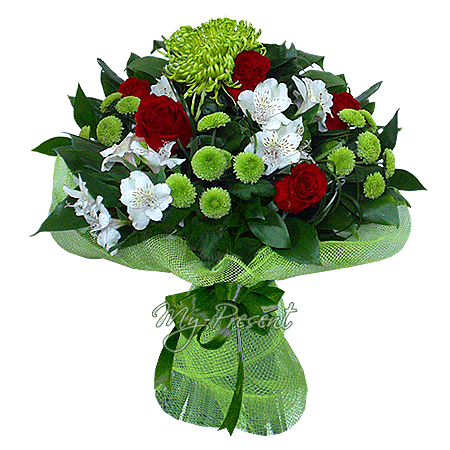 Bouquet de roses, alstroemerias et chrysanthèmes