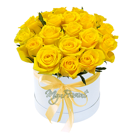 Roses jaunes dans une boîte