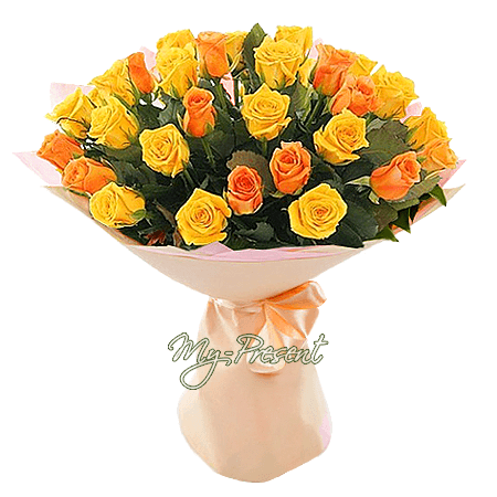 Bouquet de roses oranges et jaunes