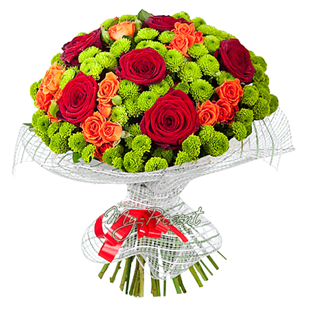 Bouquet de roses et de chrysanthèmes