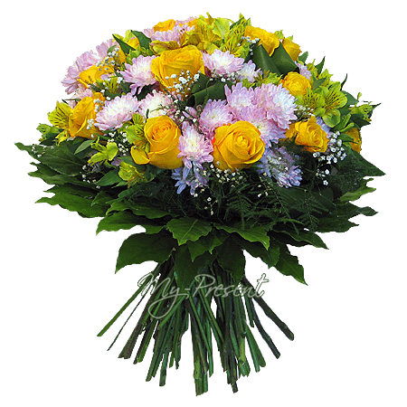 Bouquet de roses, alstroemerias, chrysanthèmes