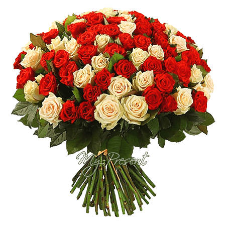 Bouquet de roses rouges et crème (50 cm.)