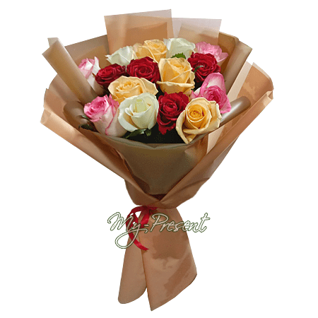 Bouquet de roses multicolores (60 cm.)