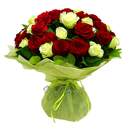 Bouquet de roses rouges et blanches (60 cm.)