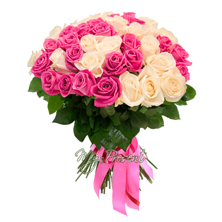 Bouquet de roses blanches et roses (50 cm.)