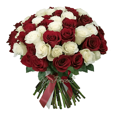 Bouquet de roses rouges et blanches (50 cm.)