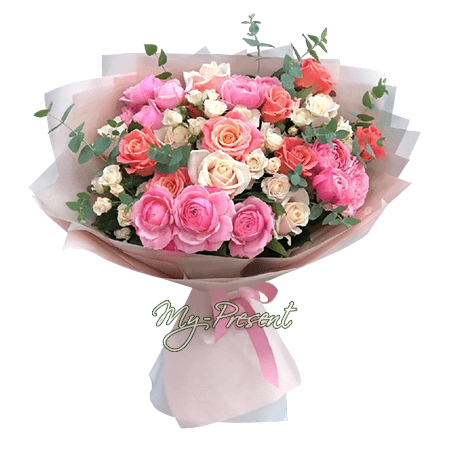 Bouquet de roses roses et crème