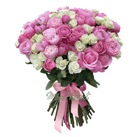 Bouquet de rosettes roses et blanches