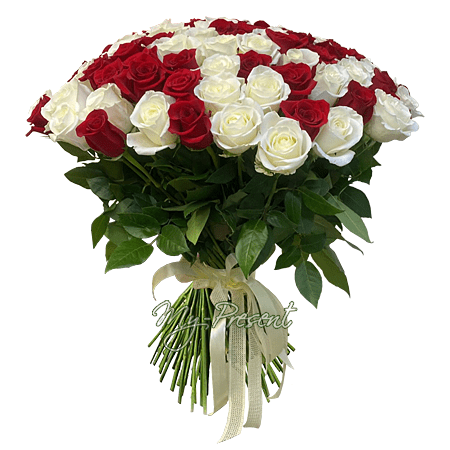 Bouquet de roses rouges et blanches (70-80 cm.)