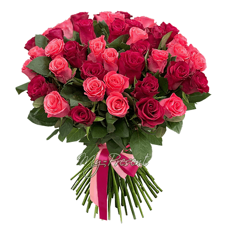 Bouquet de roses rouges et roses (50 cm.)