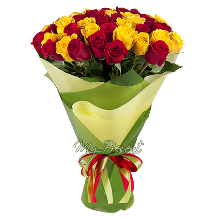Bouquet de roses rouges et jaunes (70-80 cm) decore en feutre
