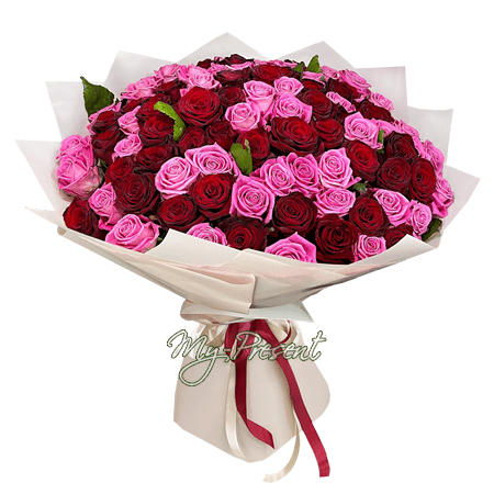 Bouquet de roses rouges et roses (70-80 cm.)