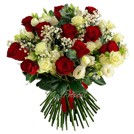 Bouquet de roses et lisianthus