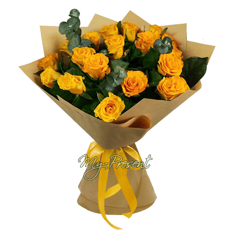 Bouquet de roses jaunes avec eucalyptus