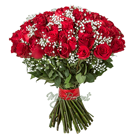 Bouquet de roses rouges attachees avec un ruban