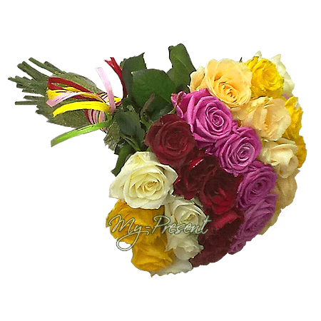 Bouquet de roses multicolores (50 cm.)