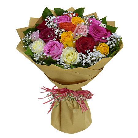 Bouquet de roses multicolores (60 cm.)