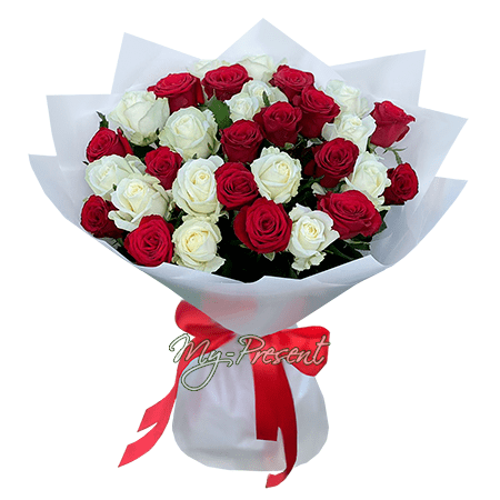 Bouquet de roses rouges et blanches (70-80 cm.)